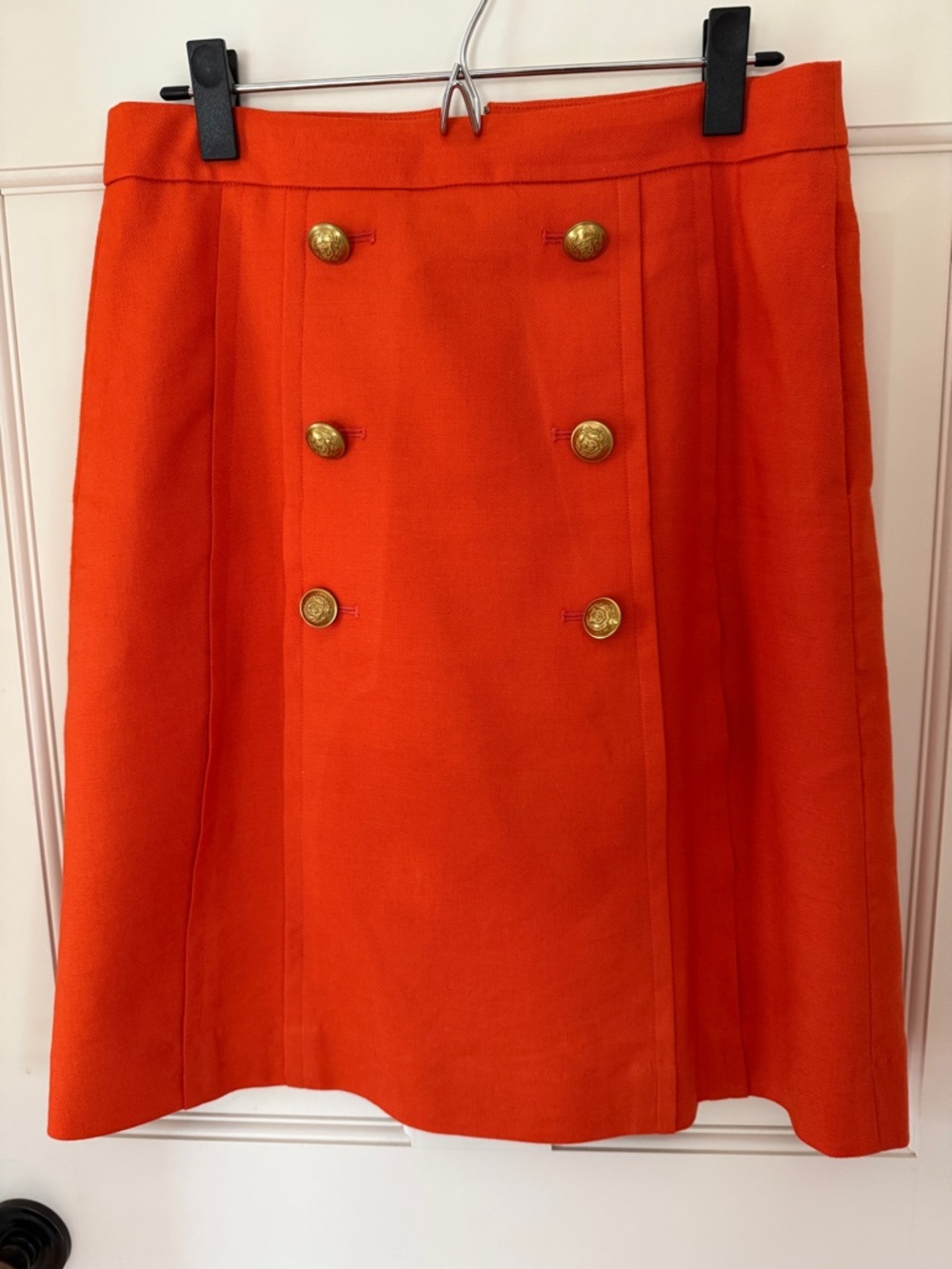 J. Crew Bright Orange A-Line Skirt with Gold Buttons